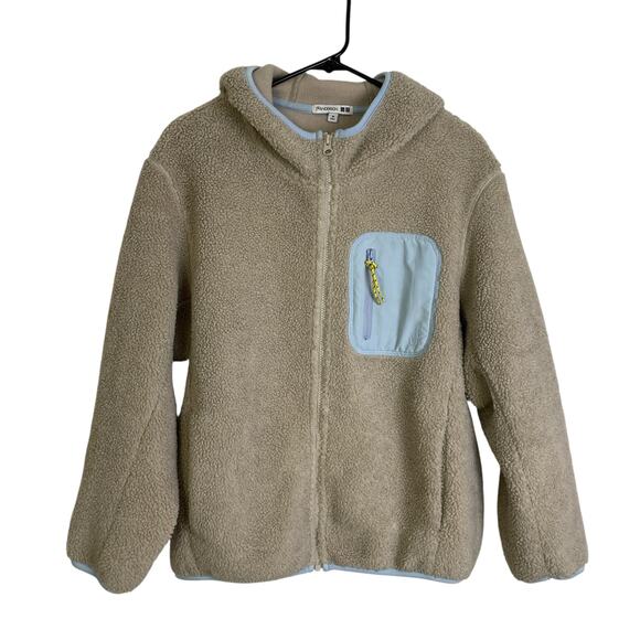 JW Anderson Uniqlo Fleece Jacket Mens Medium Oatmeal Blue Outdoors Ski *Flaw - Picture 1 of 13